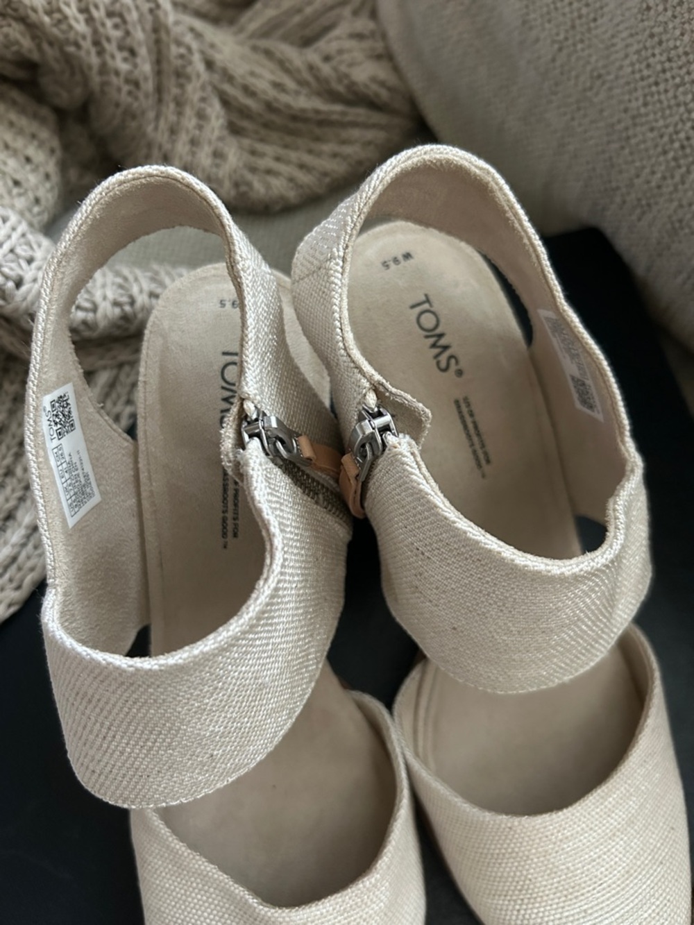 Toms Cream Canvas Wedge Slingback Sandals - Picture 5 of 7